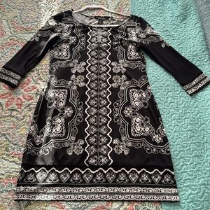 White House Black Market Women's Medium B&W Paisley Above Knee Shift Style Dress